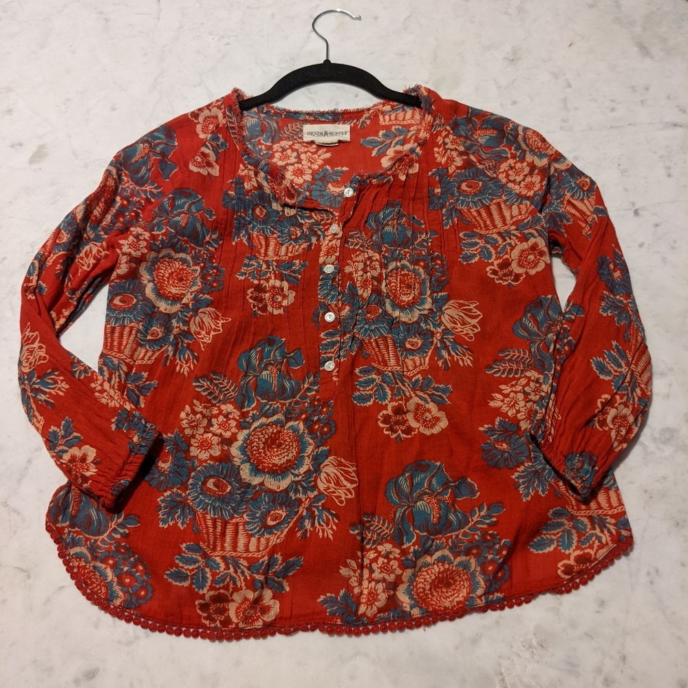 Ralph Lauren denim and supply red floral blouse size xs